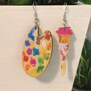 Wood Color Palette And Brush Earrings